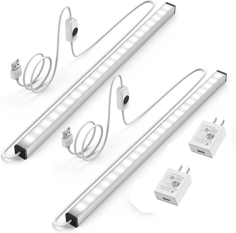 ASOCO Under Cabinet Led Lighting, 12 Inch Light Strip Bar,Daylight White 5000K Dimmable Plug in USB Light, Small Thin Led Under Counter Lighting for Kitchen/Room/Shelf/Desk/Display Case -2Pack - Image 1
